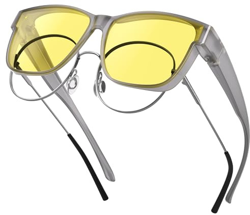 gesruny ㅤ Überzieh Nachtsichtbrille für Autofahrer-Nachtfahrbrille-Brillenträger-Polarisiert-Reduziert effektiv die Blendung von entgegenkommenden Scheinwerfern-HD Sichtglas,15