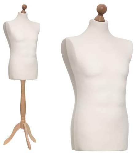 DummyDoll Schneiderpuppe männlich Größe 50/52, Überzug Creme/Ecru, Holzdreibein Buche