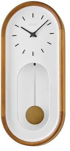SEIKO QXC247BLH Wood Framed Pendulum Wall Clock, Brown & White, 20 x 9 Inches