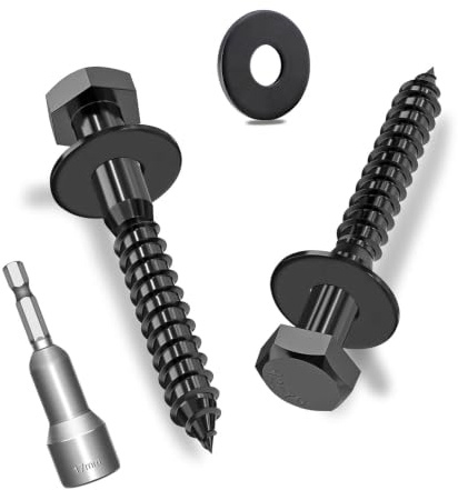 Ezitruz 10 Stück M10x50mm Sechskant Holzschrauben mit Unterlegscheiben, Sechskantschrauben Schwarz Edelstahl A2V2-DIN571, Schlüsselschraube mit Unterlegscheiben und Steckschlüssel