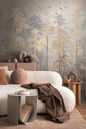Livingwalls Fototapete mit Wald-Design in Beige, Blau, Gelb - Vintage Vliestapete 8,80 m x 0,53 m Natur-Motiv by COSMOPLITAN - 791447