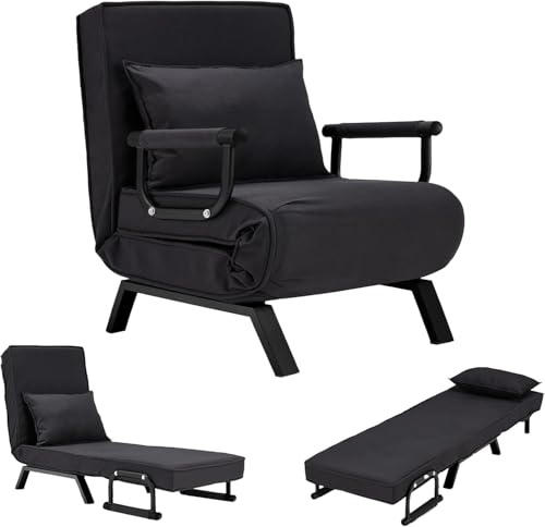 Hetpar Sofa,Schlafsessel 3 in 1 mit bettfunktion, Gästebettfür, Schlafsofa mit Bettfunktion, Verstellbarer Rückenlehne, Wohnzimmer, Schlafzimmer, Balkon (Black)