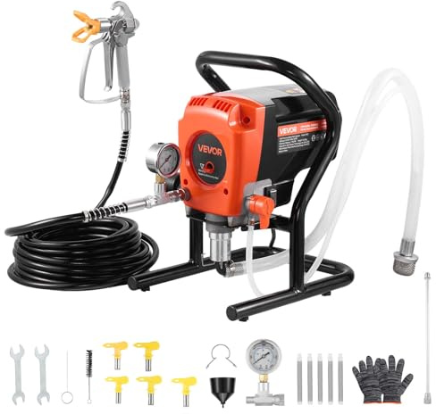 VEVOR Pulvérisateur de Peinture sans Air 900 W, Système de Pulvérisation de Peinture 3300 PSI Haute Pression, avec Brosse, Tuyau, Rallonge, Buses, pour Décoration Intérieure Fournitures Clôtures