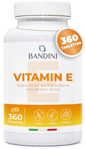 Bandini® Vitamin E 360 tabletter - Rent vitamine E - DL Alpha Tocopheryl Acetate kosttillskott - Tokoferoler Kraftfull Antioxidant - Hög dosering - 100% Veganskt - Tillverkad i Italien