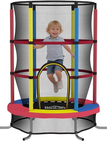 HOMCOM Cama Elástica Infantil, Ø160 cm, Trampolín para Niños de 3-6 Años con Red de Seguridad, Patas en Forma de L, Carga 45 kg, para Interior y Exterior, Multicolor