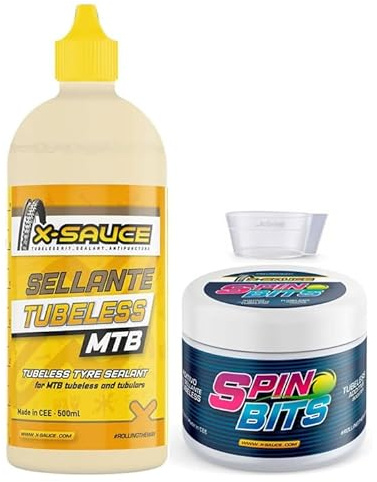 JcBike Torrent Sellante para Cubiertas Tubeless X-Sauce MTB 500ml + Spin bits 150g – Kit Antipinchazos Profesional con Dosificador – Gravel y Carretera