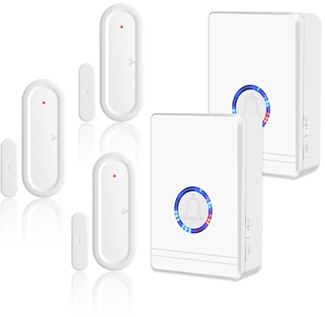NineLeaf Tür Fenster Sensor klingel, Türsensor Alarmklingel, Alarm bei geöffneter Tür, 200 m Reichweite, 48 Klingeltöne, LED Anzeige, für Haus, Geschäft, Ladentür und Büro, 2 Empfänger 3 Sensoren