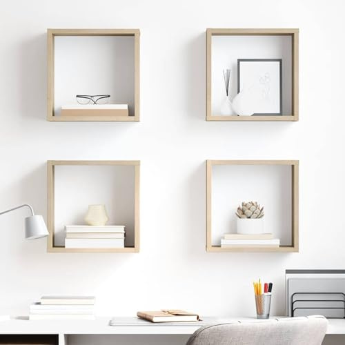 DYRJDJWIDHW Würfelregale 4 STK. Sonoma-Eiche 30x15x30 cm Schweberegale Wandregale Set Hängeregal Deko Regalwürfel für Wohnzimmer Küche Schlafzimmer