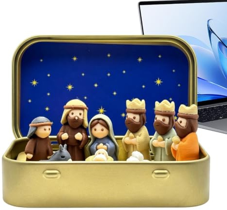 Julkrubba scen uppsättning 3D-utskrivna religiösa fickformat figurer i en | Julens Krubbscen Figuriner För Öppen Spis Inomhusbruk Kontorsrum Nattduksbord Bordet Skrivbordet Bokhyllan