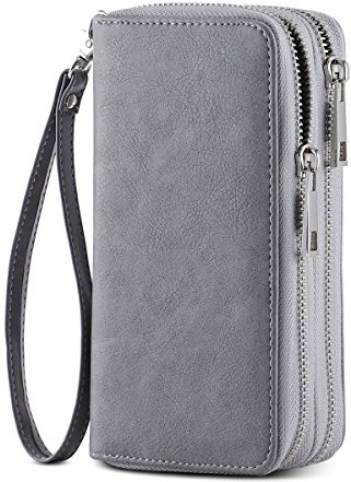 HAWEE Damen Lange Clutches Geldbörse Handschlaufe Portemonnaie Doppelter Reißverschluss Brieftasche Handy Geldbörse mit Mehreren Karten Slots für Münzen Bargeld Rechnung