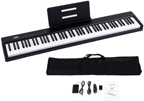 Carina 88 Key Piano Keyboard with Semi-Weighted Keys Portable Piano, 128 Tones, Speakers, USB-MIDI, Carry-Bag, Sustain Pedal, Electric Keyboard Piano for Beginners,Black