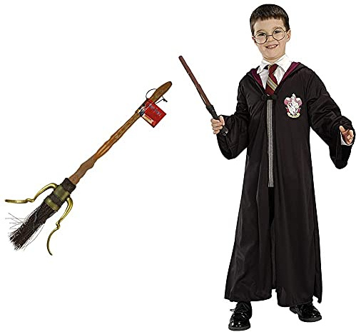 Rubie's Official Harry Potter Broom Fancy Dress Accessory Decoration & Official Harry Potter Pack Gryffindor Robe, Wand and Glasses Child's Costume - One Size