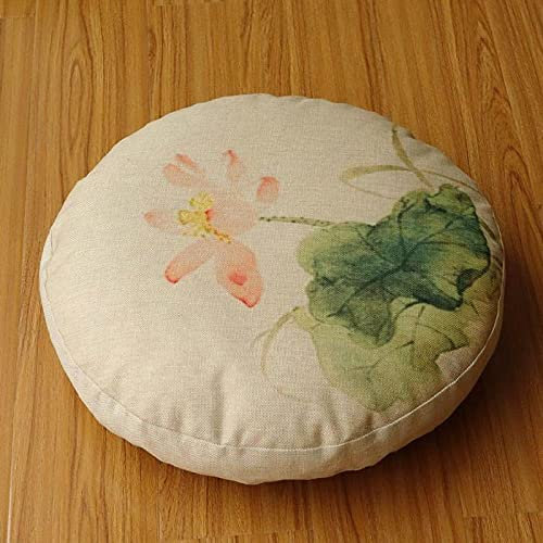 ANGANGAN Meditationskissen, runde Form, 40 x 40 cm, rotes Blatt, Lotus, Meditationsmatte, Baumwolle, Leinen, bequem, Wohnzimmer, Garten, Terrasse