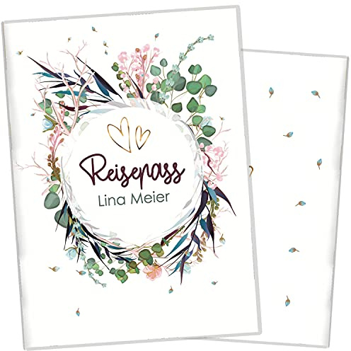 cozy racoon Reisepasshülle für Erwachsene und Kinder | Hochwertige Hülle für den Reisepass ab 03/2017 | Schutzhülle im Design Flower Party (mit Name/mit Personalisierung)