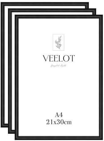 Veelot® 3x Bilderrahmen DIN A4 21x29,7cm | Metall Aluminium,Schwarz mat,Zertifikatsrahmen 21x30cm mit bruchsicherem Acrylglas | Hoch- & Querformat zur Wandmontage,schmales Profil