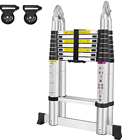 UISEBRT Scala Telescopica in alluminio 5M pieghevole multifunzione antiscivolo Allungabile Scaletta 2.5M+2.5M, Carico Massimo 150 kg
