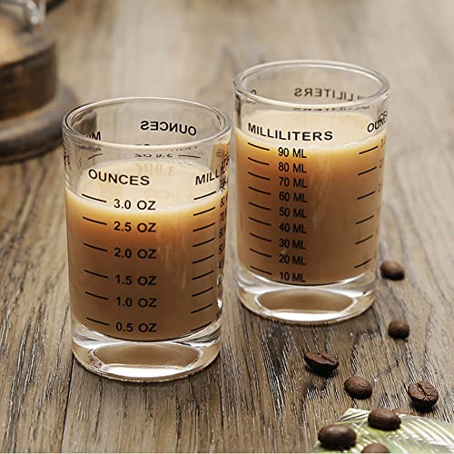 2 Pack Measuring Cups Mini Shot Glass Cup with Scales 3oz/ 90ml Liquid Heavy Glass Measuring Ounce Cup for Kitchen Ingredients, Beverages, Espresso, Cocktails