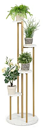 COSTWAY Pflanzenständer Metall 4 Etagen, Blumentreppe für Topfpflanzen, Blumentopfhalter in Leiterform & Goldenes Gestell, Pflanzenregal für Zuhause Balkon (Golden)