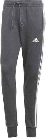 adidas Herren Essentials French Terry Tapered Cuff 3-Stripes Pants, Dark Grey Heather/White, XXL