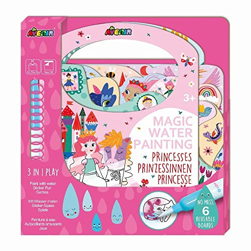 Avenir 6301777 Ausmalspiel Prinzessinnen, 3-in-1 Kreativ Set mit Spielen, Stickern und Ausmalbildern, DIY, Aktivitätenblock für Kinder ab 3 Jahren