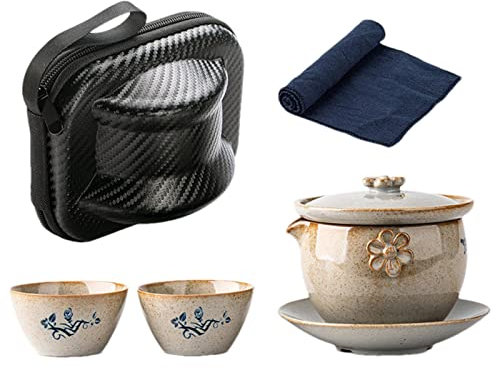Juego de té japonés, Juego de té de Porcelana con 1, 2 Tazas de té, 1 infusor, 1 Bandeja de té y 1 Estuche de Almacenamiento, Hermoso Juego de té asiático para Amantes del té/Mujeres/Hombres