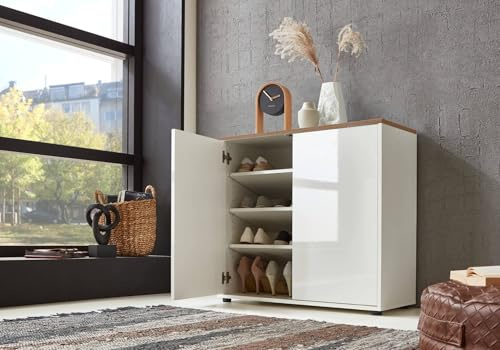 Schuhkommode Kommode Aktenschrank »Mailand 4« Schlafzimmer, bis zu 16 Paar Schuhe, wählbar (Weiß/Artisan Eiche)