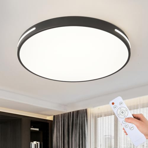 Style home 96W LED Deckenleuchte Deckenlampe, dimmbar mit Fernbedienung | warmweiß bis kaltweiß 3000-6000K,runde Metall Leuchte,für Wohnzimmer Schlafzimmer Büro,Ø50x6cm,Schwarz
