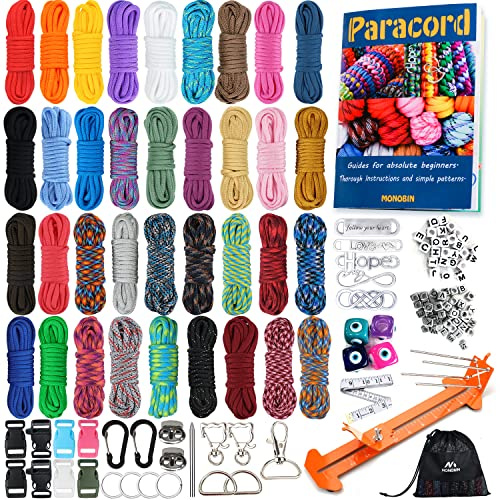 MONOBIN 550 Paracord-Kombi-Set - multifunktionale Paracord-Seile und komplettes Zubehör für Armbänder, Schlüsselbänder, Hundehalsbänder (3603 Colors with Jig)