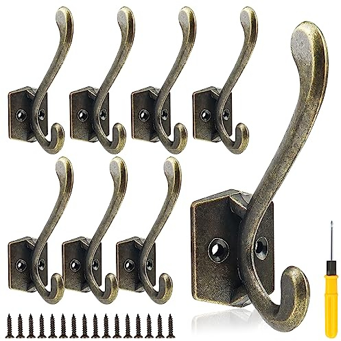 GZcaiyun 8 Stk Vintage Kleiderhaken Wand, Zinklegierung Garderobenhaken Vintage, Bronze mantelhaken für Küche Badezimmer, mit Chrauben, Schraubendreher