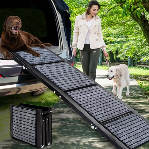 Klappbare Haustier-Auto-Rampe mit rutschfester Teppichoberfläche, tragbare Hunderampe für Autos und SUVs, 157,5 cm lang und 43,2 cm breit, Hundetreppenrampe für große Hunde bis zu 90 kg, Einstieg in