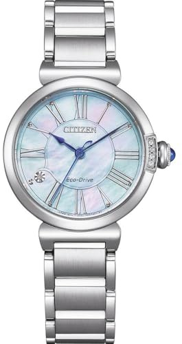 Citizen Damenuhr Edelstahl, Perlmutt Blau, 29 mm, EM1060-87N | Analog Quartz, Saphirglas, 5 bar Wasserdicht, 180 Tage Gangreserve, Edelstahlband