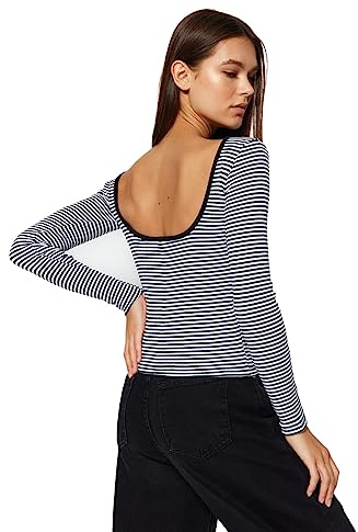 TRENDYOL Chemisier rayé à Manches Longues pour Femme Blouse, Multicolore, XS