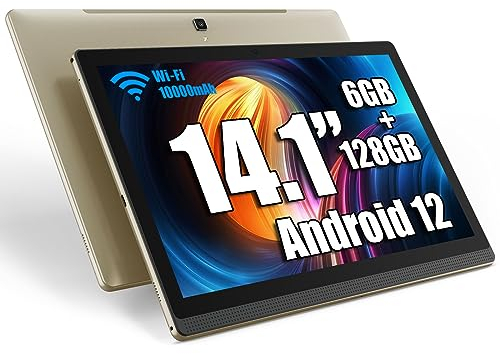azamp Tablet MES-B1, 14,1 pollici Android 13 Tablet con 1920 x 1080 IPS HD, 6 GB/128 GB, Bluetooth 5.0, WIFI, e batteria da 10000 mAh, ideale per produttività, intrattenimento e istruzione