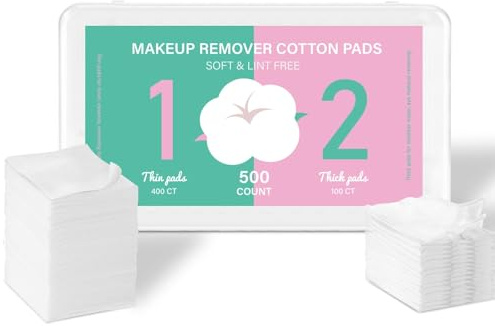 Quadratische Make-up-Wattepads, Gesichts-, Lippen-, Augen-Make-up-Entferner-Pads, Set mit 100 dicken und 400 ultradünnen Pads, fusselfreie Mehrzweck-Gesichtswattepads für Make-up-Entferner, Reinigung