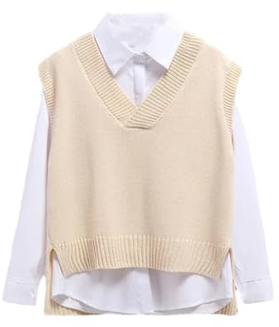 Maglione in cotone da donna Gilet con scollo a V Maglia Maglia tinta unita Pullover senza maniche, S