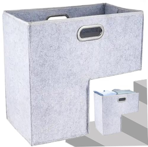 Trappkorg, stegkorg, trappkorg 42 x 42 x 25 cm filt stegkorg vikbar trappkorg med handtag minimalistiska trappkorgar för trapptrappor, trätrappor, grå