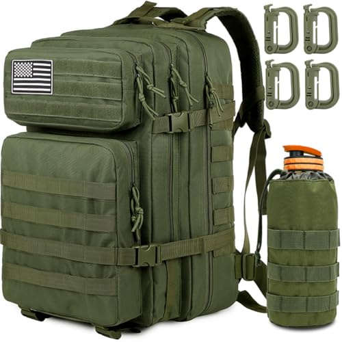 MUCHER 45L Militär Taktische Rucksack Herren mit Flaschenhalter und 4 Haken Große Wanderrucksack Molle Armee Assault Rucksack für Wandern Jagd, Trekking und Camping und Outdoor Aktivitäten (Grün)