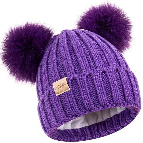 Tontuland Berretto Invernale per Bambini, Caldo Berretto da Sci con Pompon Foderato in Pile, Cappello Lavorato a Maglia per Ragazzi e Ragazze, Viola, Taglia Unica
