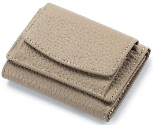 RRANCharltu Kleines Portemonnaie Damen Echtleder mit RFID-Schutz kleine Geldbörse Damen mit Münzfach Mini Geldbeutel mit Kartenfächer, Grau