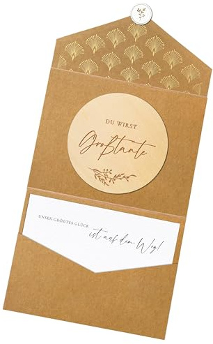 JoliCoon Du wirst Großtante Holzscheibe mit Klappkuvert und Siegelaufkleber | Schwangerschaft verkünden, Strukturiertes Designerpapier, Natur-Klappkuvert, Platz für persönliche Worte, Premium-Papeterie
