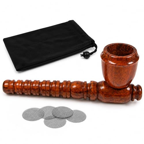 Ember Edge Wooden Smoking Pipe Tobacco, Handcrafted Smoking Pipes Wooden, Tobacco Pipe Kit For Smoking, Smoking Pipe Gift Kit With Screens & Pouch (Oak Mini Bowl)