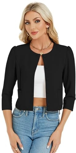 MODIURBAN Blazer da Donna Corto Bolero Elegante Giacca in Maglia a Manica Lunga Jäckchen Cardigan con Bottoni e Tasche (Imballaggio MEHRWEG), Nero , L