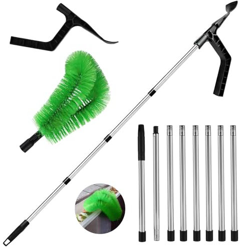 Strumenti per la pulizia delle grondaie 2 in 1, strumenti telescopici per la pulizia delle grondaie, 320 cm, con spazzola per grondaia e pala per foglie, pulitore per grondaie con asta telescopica a 8
