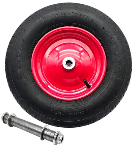 HERO Schubkarrenrad 4.80/4.00-8 - Schubkarrenreifen mit Universal Achse 16 mm – Luftbereiftes Ersatzrad Ø 400 mm – Stahlfelge, Doppelrollenlager, 2PR – Komplett-Rad für Schubkarre bis 95 kg