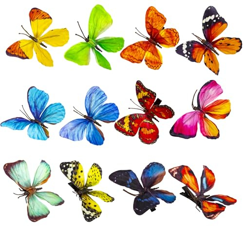 YCHTEWY Dekorative Schmetterlingsklammern, künstliche 3D-Schmetterlinge aus Seide, mehrfarbig, 12 Stück, Heim- und Blumendekoration (B-Clip)