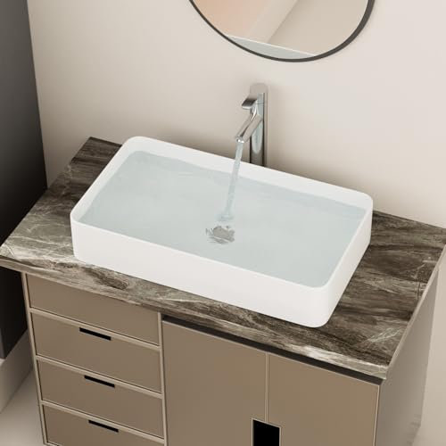 GHOMEG White Bathroom Vessel Sink Ceramic Vanity Art Basin Above Counter