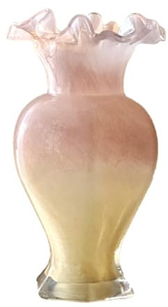 Barrimen- Vase rosa Glas – Handgefertigte Glasvase mit rosa-cremefarbenem Farbverlauf & Wellenrand, stilvolle Dekovase für vielseitige Einsatzbereiche