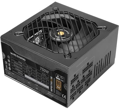 MARS GAMING MPB750SIM, Alimentation ATX 750W Full Modulaire, Garantie 7 Ans, 80Plus Bronze 230V EU, 90% Efficacité, Ventilateur SI Extreme Silence 140mm, Technologies AI2-RPM, DC-DC et SMD, Noir