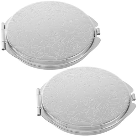 LALADEFIEE 2stücke Retro Metal Handspiegel Tragbarer Doppelseitiger Make-up Spiegel Im Vintage-Design Für Reisen Und Täglichen Gebrauch Für Damen Und Mädchen Silber