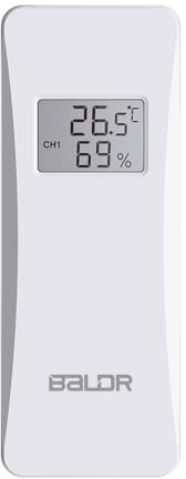Sensore esterno per stazione meteorologica – Trasmettitore termico igro-solo per stazioni radio BALDR con interruttore 1-2-3 esistente nel vano batteria, con display (trasmettitore aggiuntivo), bianco